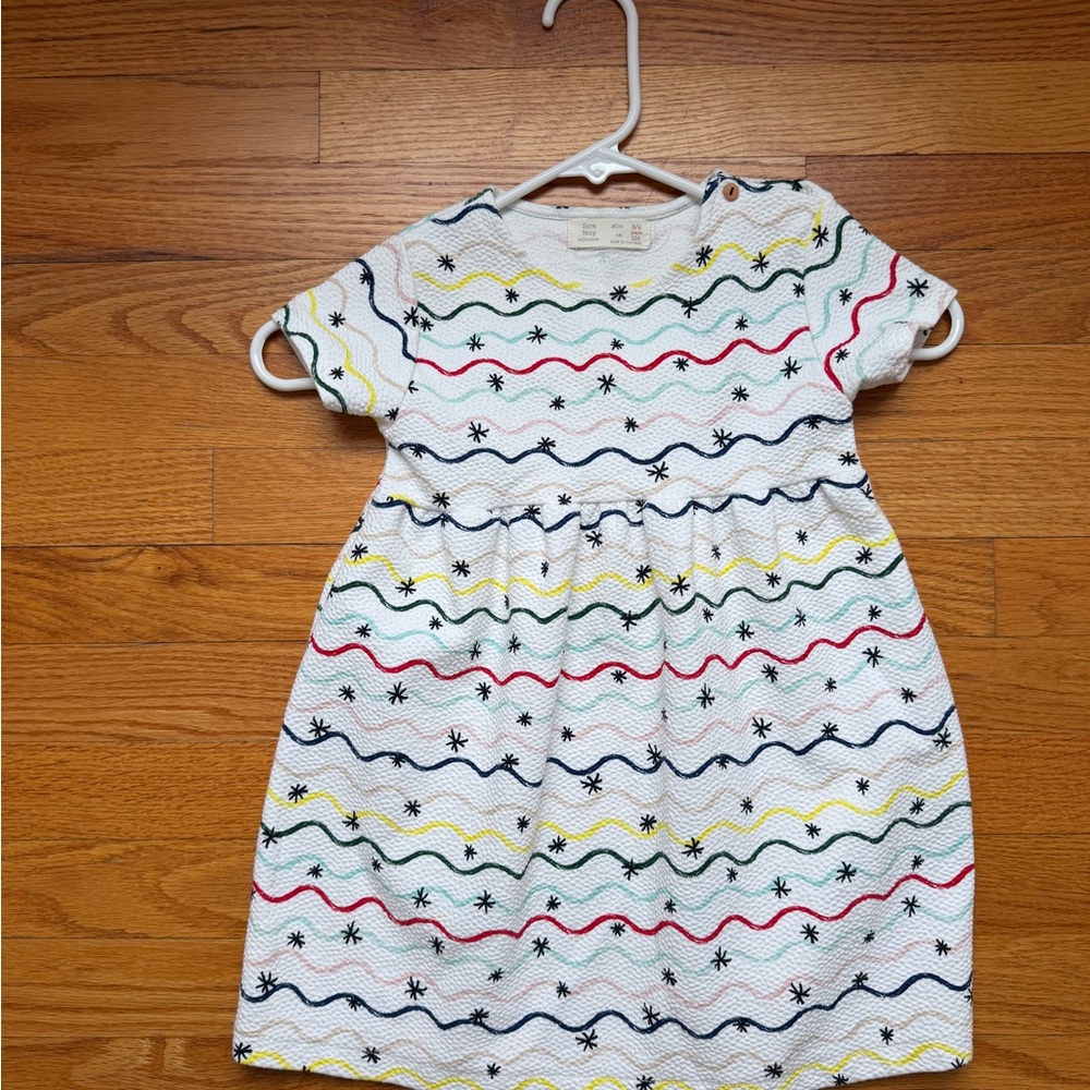 White Kids Dress with Multicolor Wave Pattern